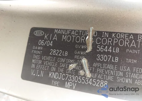 2005 Kia Sorento Ex/Lx z USA, uszkodzony, nr VIN KNDJC733055345288